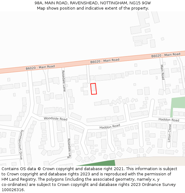 98A, MAIN ROAD, RAVENSHEAD, NOTTINGHAM, NG15 9GW: Location map and indicative extent of plot