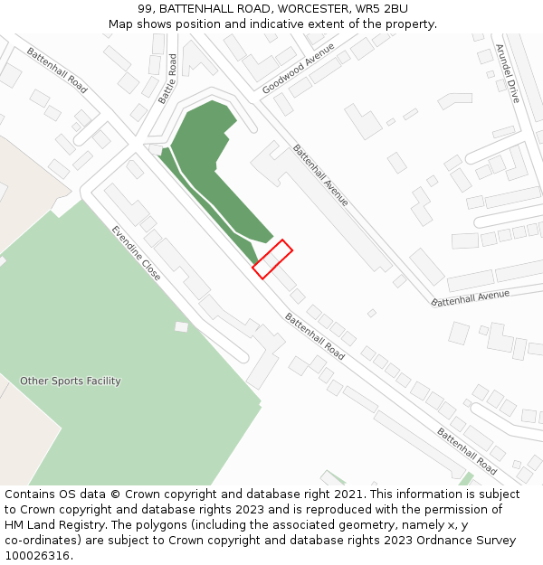 99, BATTENHALL ROAD, WORCESTER, WR5 2BU: Location map and indicative extent of plot