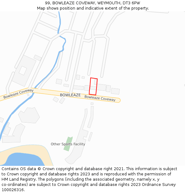 99, BOWLEAZE COVEWAY, WEYMOUTH, DT3 6PW: Location map and indicative extent of plot