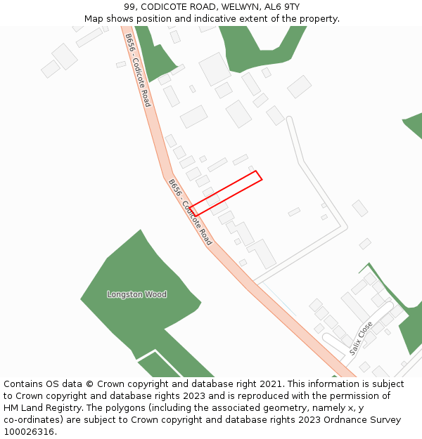 99, CODICOTE ROAD, WELWYN, AL6 9TY: Location map and indicative extent of plot