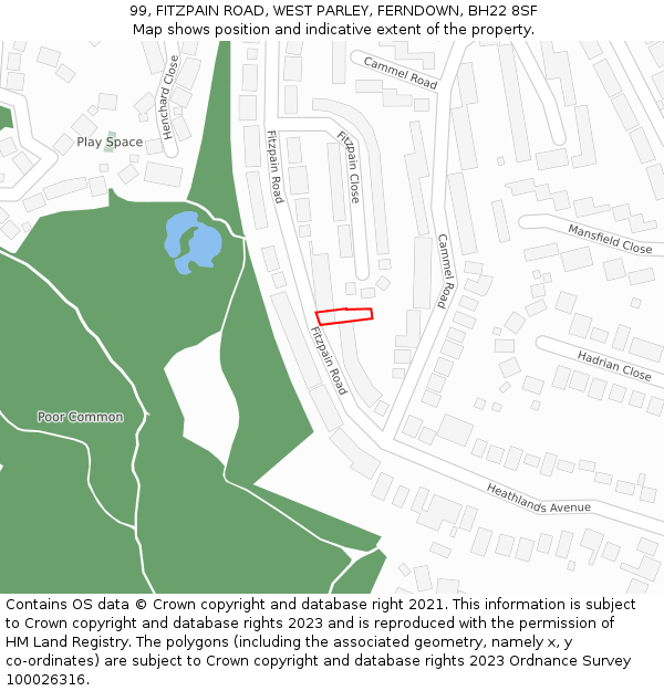 99, FITZPAIN ROAD, WEST PARLEY, FERNDOWN, BH22 8SF: Location map and indicative extent of plot