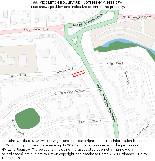 99, MIDDLETON BOULEVARD, NOTTINGHAM, NG8 1FW: Location map and indicative extent of plot