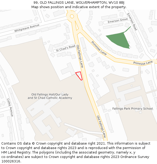 99, OLD FALLINGS LANE, WOLVERHAMPTON, WV10 8BJ: Location map and indicative extent of plot