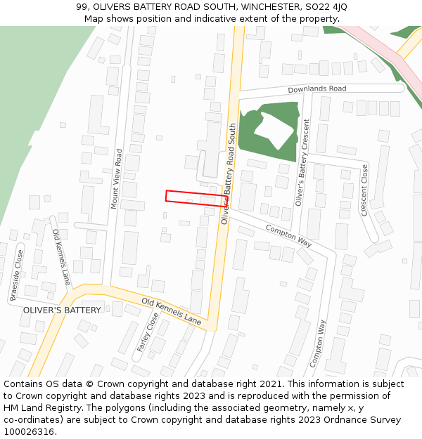 99, OLIVERS BATTERY ROAD SOUTH, WINCHESTER, SO22 4JQ: Location map and indicative extent of plot