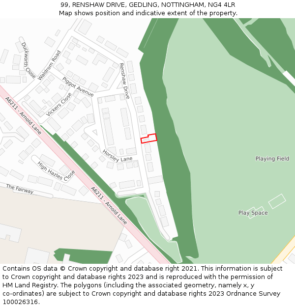 99, RENSHAW DRIVE, GEDLING, NOTTINGHAM, NG4 4LR: Location map and indicative extent of plot