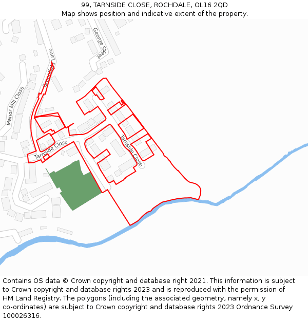 99, TARNSIDE CLOSE, ROCHDALE, OL16 2QD: Location map and indicative extent of plot