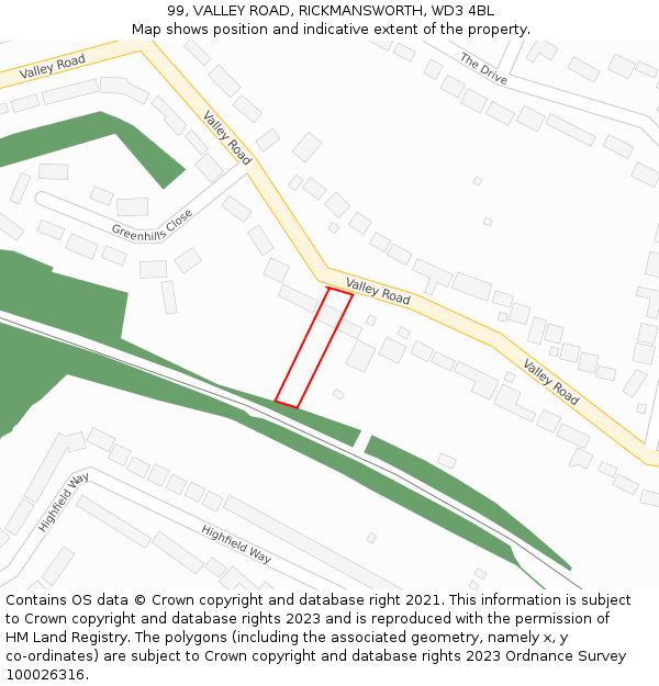 99, VALLEY ROAD, RICKMANSWORTH, WD3 4BL: Location map and indicative extent of plot
