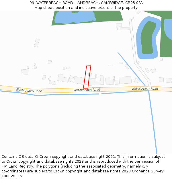 99, WATERBEACH ROAD, LANDBEACH, CAMBRIDGE, CB25 9FA: Location map and indicative extent of plot