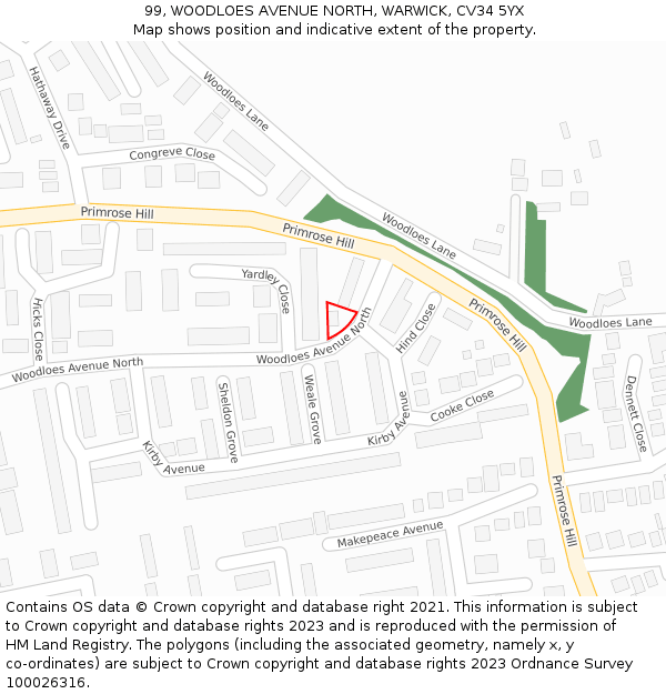 99, WOODLOES AVENUE NORTH, WARWICK, CV34 5YX: Location map and indicative extent of plot