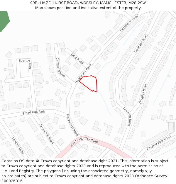 99B, HAZELHURST ROAD, WORSLEY, MANCHESTER, M28 2SW: Location map and indicative extent of plot