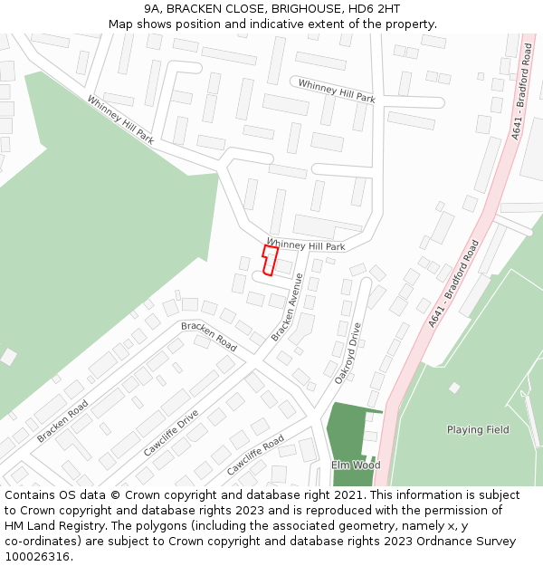 9A, BRACKEN CLOSE, BRIGHOUSE, HD6 2HT: Location map and indicative extent of plot