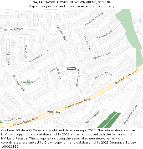 9A, FARNWORTH ROAD, STOKE-ON-TRENT, ST3 5TR: Location map and indicative extent of plot