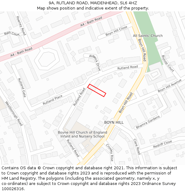 9A, RUTLAND ROAD, MAIDENHEAD, SL6 4HZ: Location map and indicative extent of plot