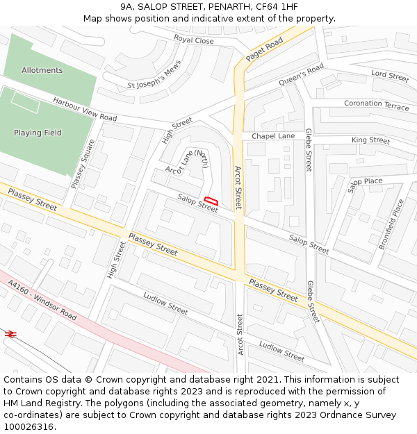 9A, SALOP STREET, PENARTH, CF64 1HF: Location map and indicative extent of plot