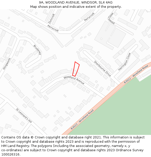 9A, WOODLAND AVENUE, WINDSOR, SL4 4AG: Location map and indicative extent of plot