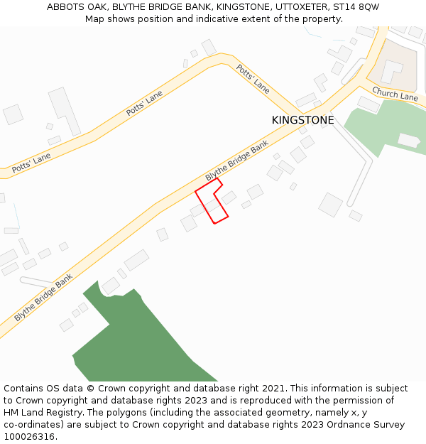 ABBOTS OAK, BLYTHE BRIDGE BANK, KINGSTONE, UTTOXETER, ST14 8QW: Location map and indicative extent of plot
