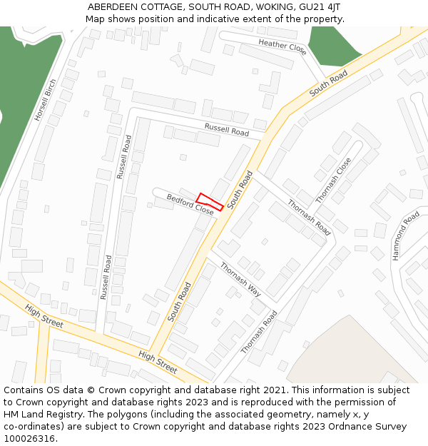 ABERDEEN COTTAGE, SOUTH ROAD, WOKING, GU21 4JT: Location map and indicative extent of plot