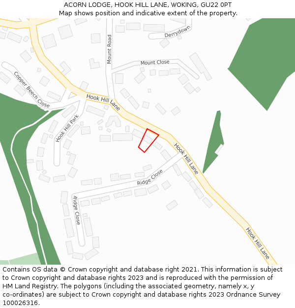 ACORN LODGE, HOOK HILL LANE, WOKING, GU22 0PT: Location map and indicative extent of plot