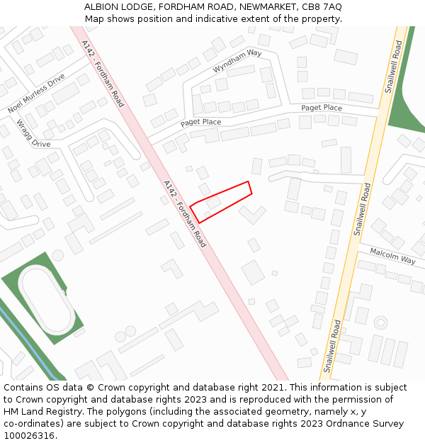 ALBION LODGE, FORDHAM ROAD, NEWMARKET, CB8 7AQ: Location map and indicative extent of plot