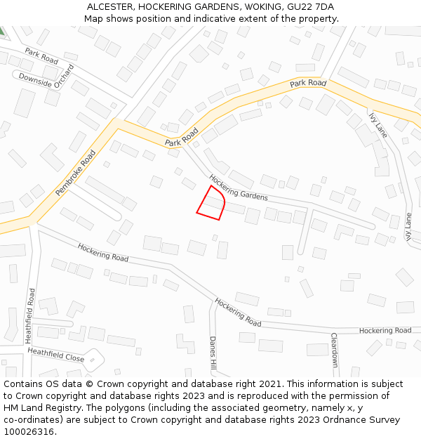 ALCESTER, HOCKERING GARDENS, WOKING, GU22 7DA: Location map and indicative extent of plot