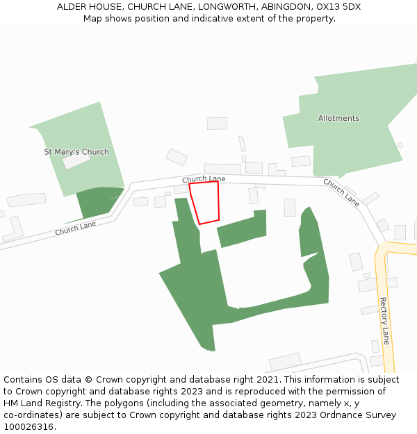 ALDER HOUSE, CHURCH LANE, LONGWORTH, ABINGDON, OX13 5DX: Location map and indicative extent of plot