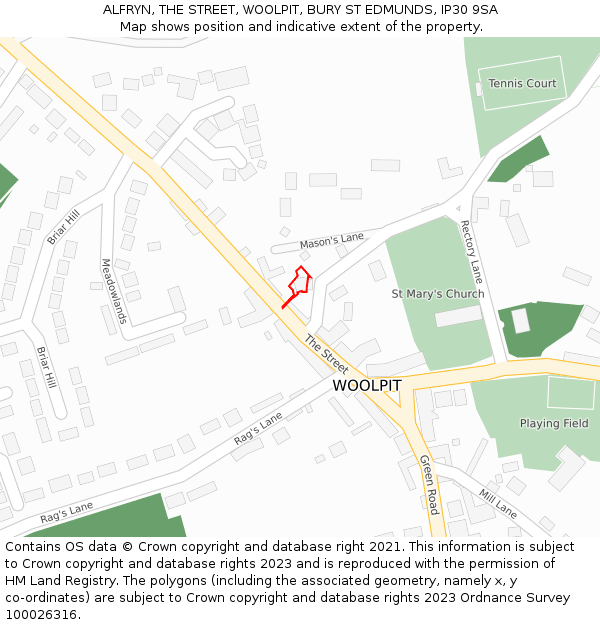 ALFRYN, THE STREET, WOOLPIT, BURY ST EDMUNDS, IP30 9SA: Location map and indicative extent of plot