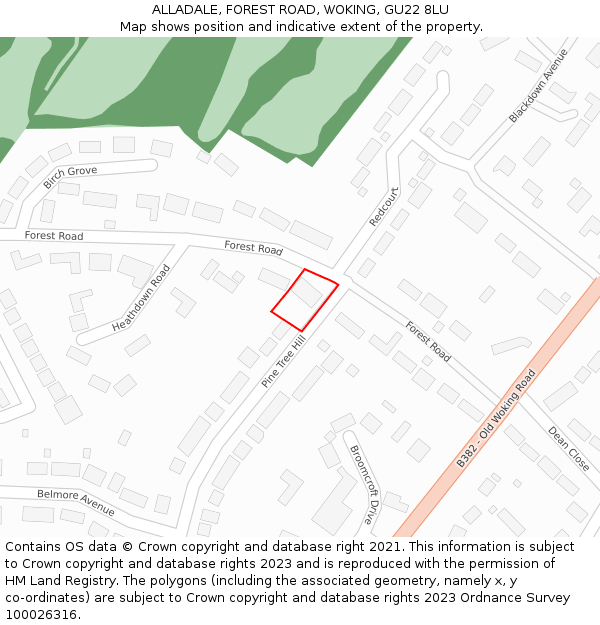 ALLADALE, FOREST ROAD, WOKING, GU22 8LU: Location map and indicative extent of plot