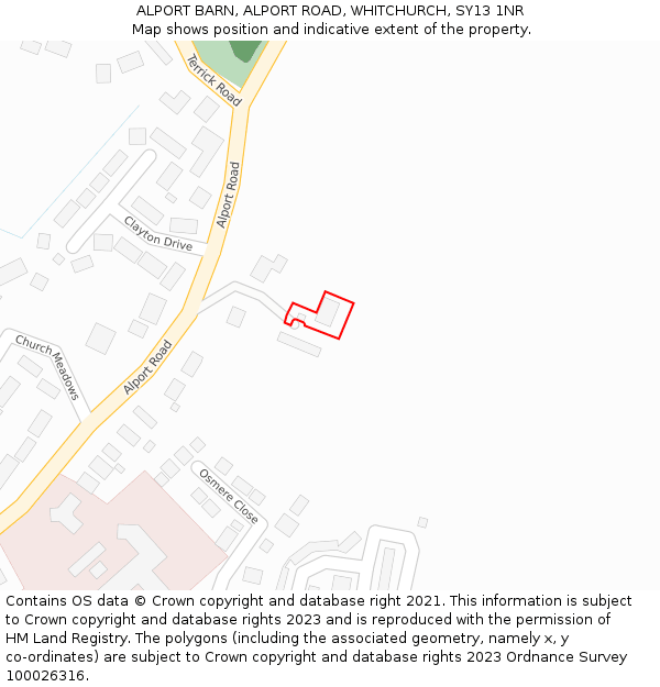 ALPORT BARN, ALPORT ROAD, WHITCHURCH, SY13 1NR: Location map and indicative extent of plot