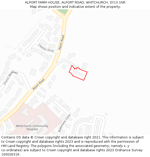 ALPORT FARM HOUSE, ALPORT ROAD, WHITCHURCH, SY13 1NR: Location map and indicative extent of plot