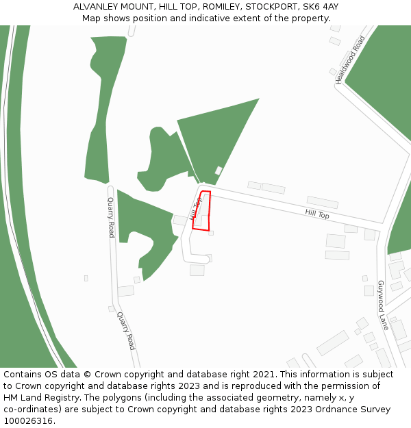 ALVANLEY MOUNT, HILL TOP, ROMILEY, STOCKPORT, SK6 4AY: Location map and indicative extent of plot