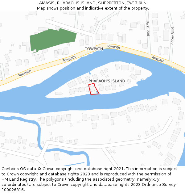 AMASIS, PHARAOHS ISLAND, SHEPPERTON, TW17 9LN: Location map and indicative extent of plot