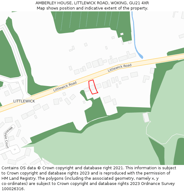 AMBERLEY HOUSE, LITTLEWICK ROAD, WOKING, GU21 4XR: Location map and indicative extent of plot