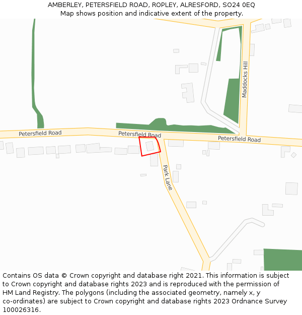 AMBERLEY, PETERSFIELD ROAD, ROPLEY, ALRESFORD, SO24 0EQ: Location map and indicative extent of plot