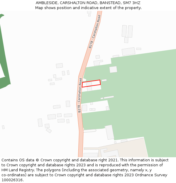 AMBLESIDE, CARSHALTON ROAD, BANSTEAD, SM7 3HZ: Location map and indicative extent of plot