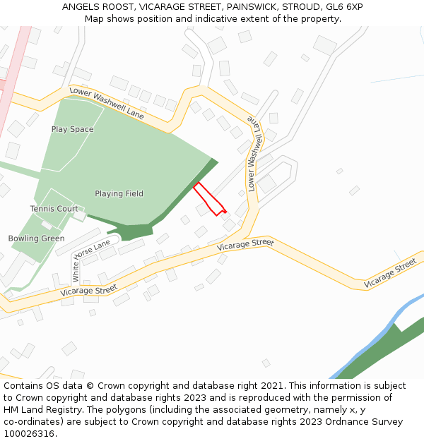 ANGELS ROOST, VICARAGE STREET, PAINSWICK, STROUD, GL6 6XP: Location map and indicative extent of plot