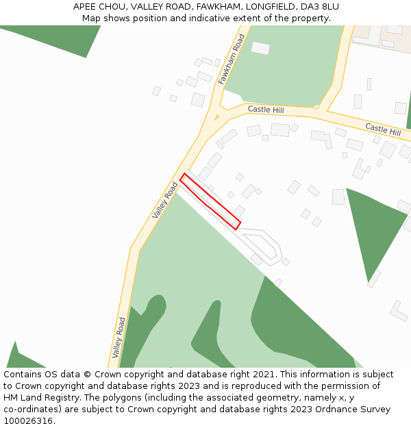 APEE CHOU, VALLEY ROAD, FAWKHAM, LONGFIELD, DA3 8LU: Location map and indicative extent of plot
