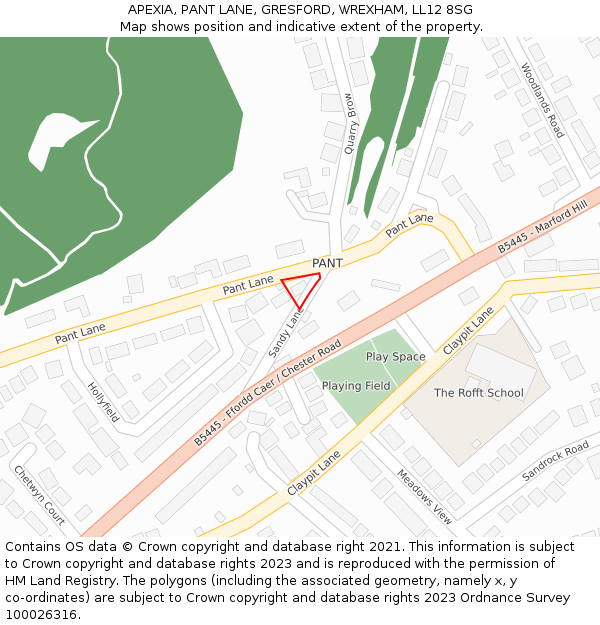 APEXIA, PANT LANE, GRESFORD, WREXHAM, LL12 8SG: Location map and indicative extent of plot