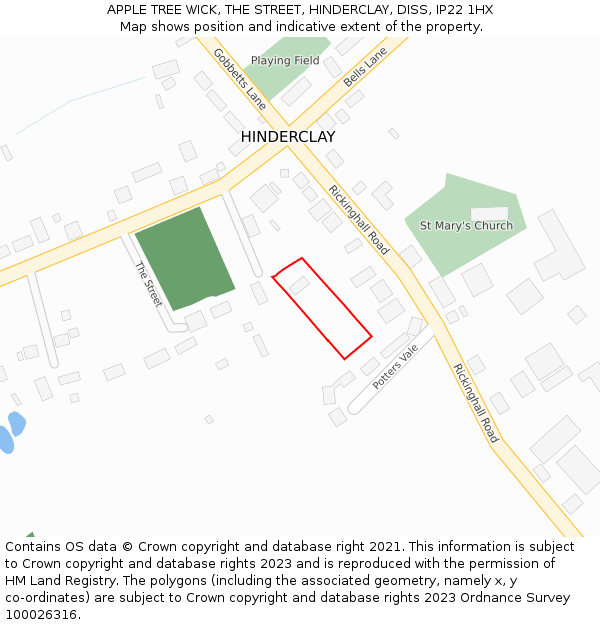 APPLE TREE WICK, THE STREET, HINDERCLAY, DISS, IP22 1HX: Location map and indicative extent of plot