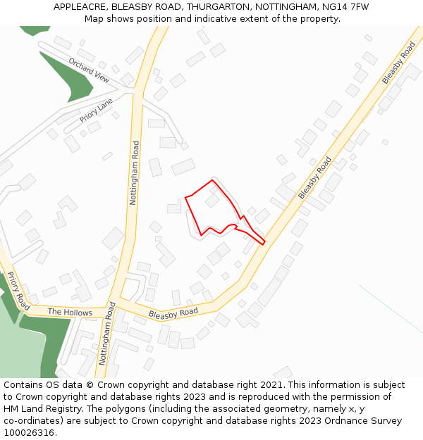 APPLEACRE, BLEASBY ROAD, THURGARTON, NOTTINGHAM, NG14 7FW: Location map and indicative extent of plot