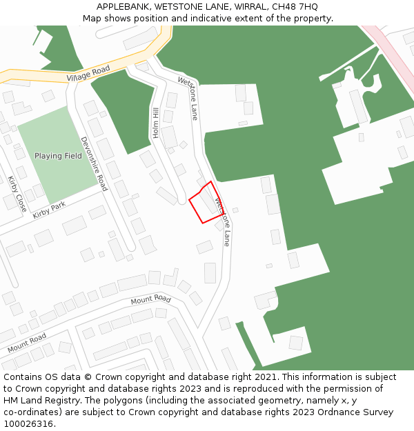 APPLEBANK, WETSTONE LANE, WIRRAL, CH48 7HQ: Location map and indicative extent of plot