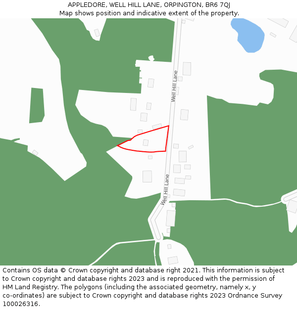 APPLEDORE, WELL HILL LANE, ORPINGTON, BR6 7QJ: Location map and indicative extent of plot