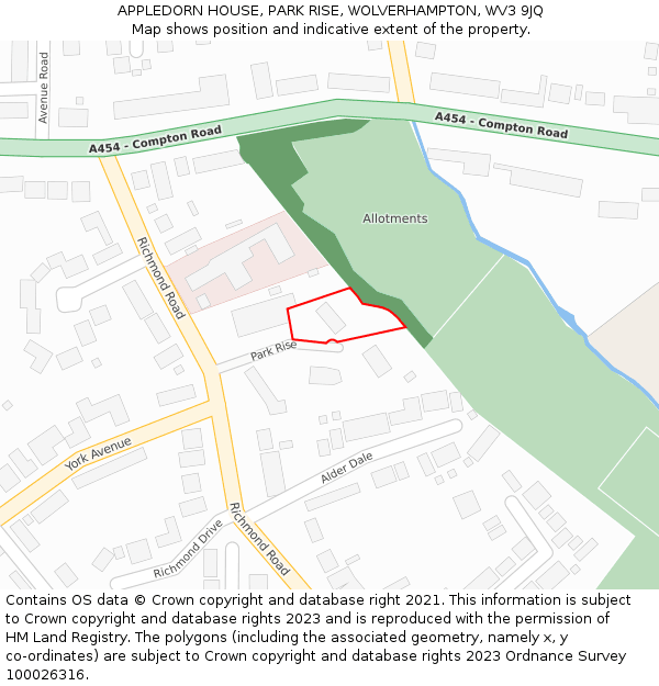 APPLEDORN HOUSE, PARK RISE, WOLVERHAMPTON, WV3 9JQ: Location map and indicative extent of plot
