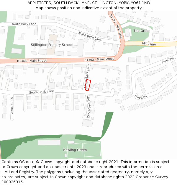 APPLETREES, SOUTH BACK LANE, STILLINGTON, YORK, YO61 1ND: Location map and indicative extent of plot