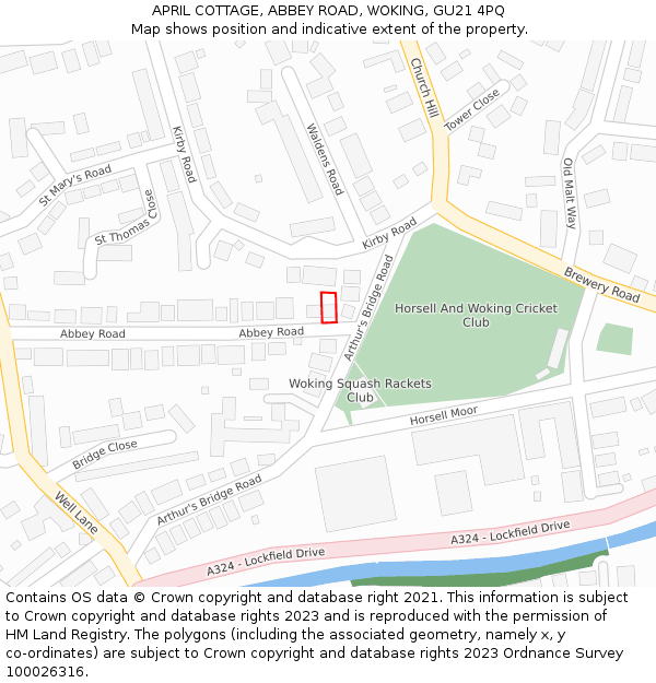 APRIL COTTAGE, ABBEY ROAD, WOKING, GU21 4PQ: Location map and indicative extent of plot