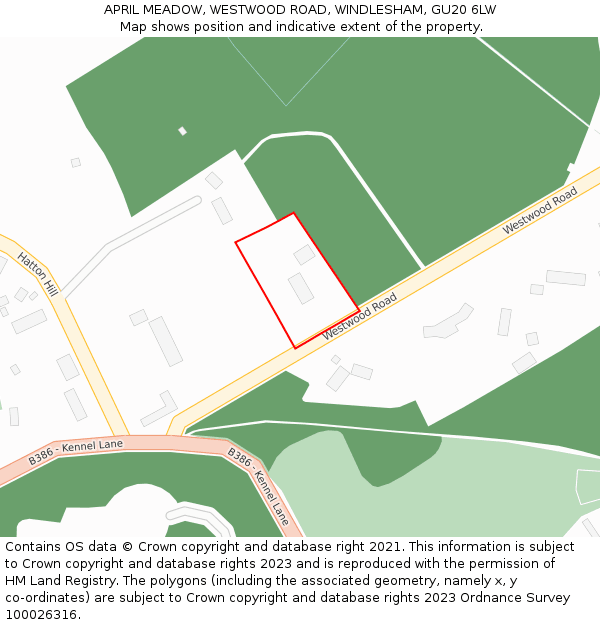 APRIL MEADOW, WESTWOOD ROAD, WINDLESHAM, GU20 6LW: Location map and indicative extent of plot