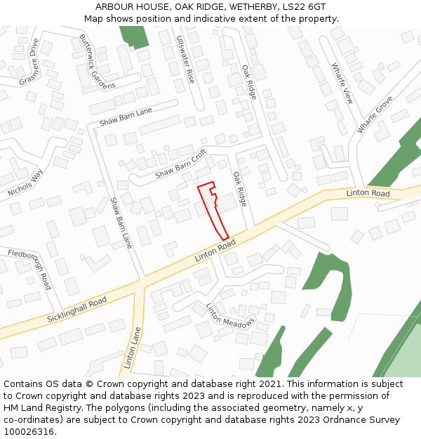 ARBOUR HOUSE, OAK RIDGE, WETHERBY, LS22 6GT: Location map and indicative extent of plot