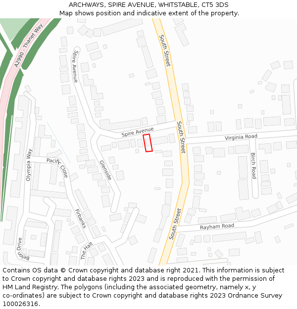 ARCHWAYS, SPIRE AVENUE, WHITSTABLE, CT5 3DS: Location map and indicative extent of plot