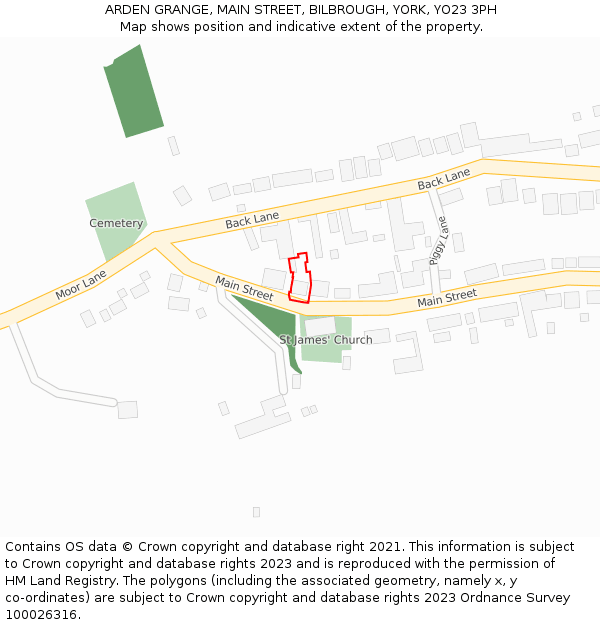 ARDEN GRANGE, MAIN STREET, BILBROUGH, YORK, YO23 3PH: Location map and indicative extent of plot