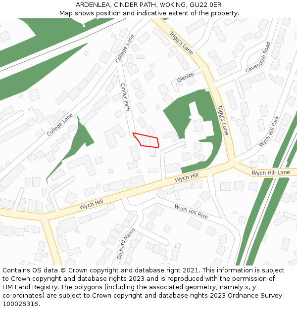 ARDENLEA, CINDER PATH, WOKING, GU22 0ER: Location map and indicative extent of plot