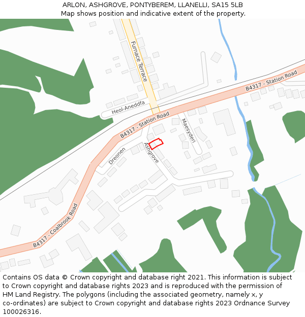 ARLON, ASHGROVE, PONTYBEREM, LLANELLI, SA15 5LB: Location map and indicative extent of plot